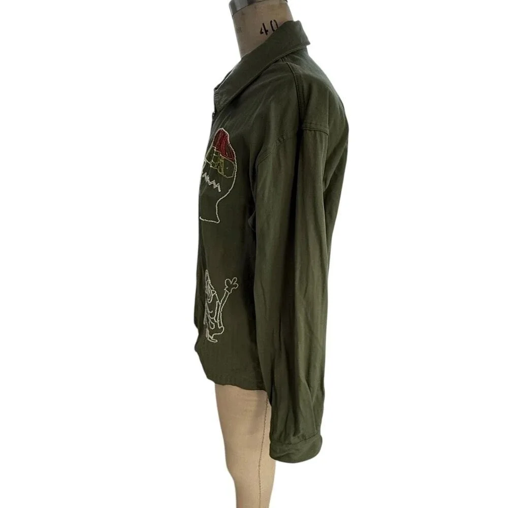 Brain Dead x Minions Jacket Mens Size L Green Embellished Beaded Full Zip